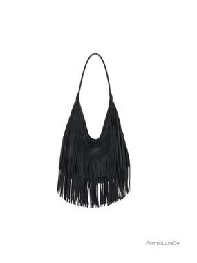 Vintage Fringe Hobo Shoulder Bag with Tassels PU Leather Handbag Western Purse